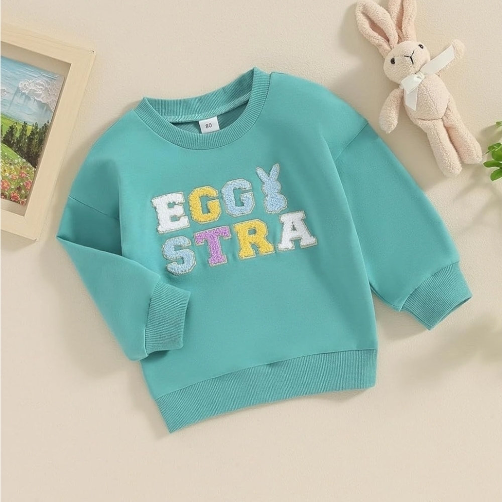 Kids Teal Easter Sweatshirt with Bunny Design Eggstra